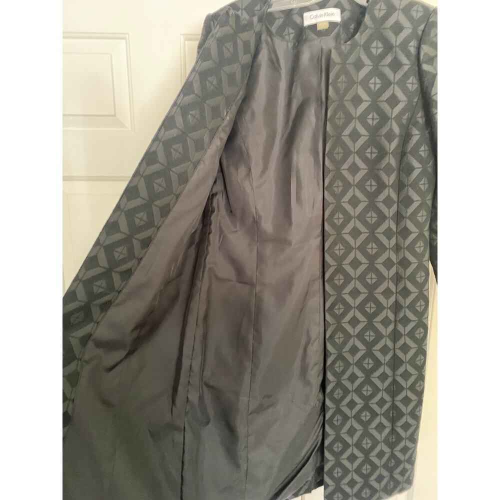 NWOT CALVIN KLEIN Women's Black Open Front Topper Jacket Top, Black Jacquard, 6 - Picture 4 of 5